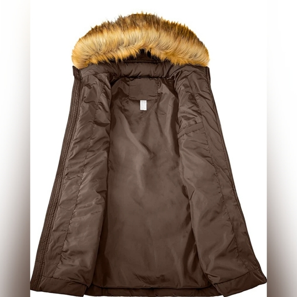 COFFEE Down Jacket Winter Long Puffer Parka Coat with Removable Fur Hood - Picture 2 of 6